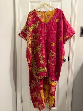Renew Vintage Bohemian Reversible Kantha Tunic Top - Deer, Butterflies